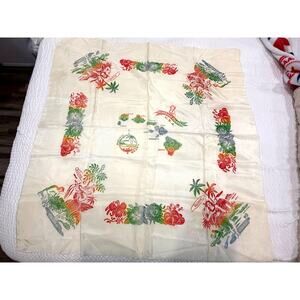 Vintage Hawaiian Islands Map Satin Tablecloth 39x40 + 4 Napkins Deadstock